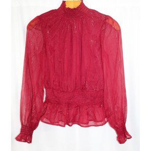 NWT Japna Womens Red Chiffon Smocked‎ Waist Blouse S